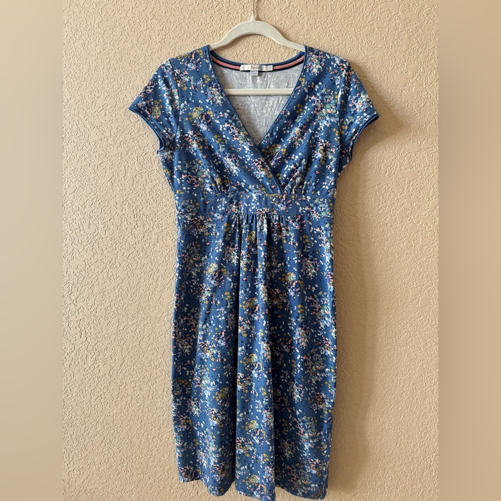 Boden Blue Floral Faux-Wrap Midi Dress